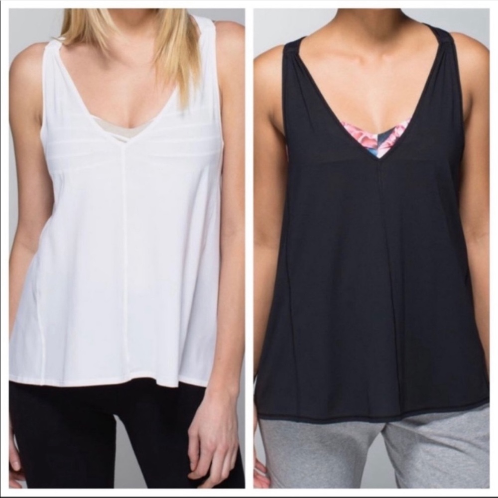 EUC Lot of 2! Lululemon‎ Breathe & Flow Tanks, Sz 4. Black Tank, White Tanks